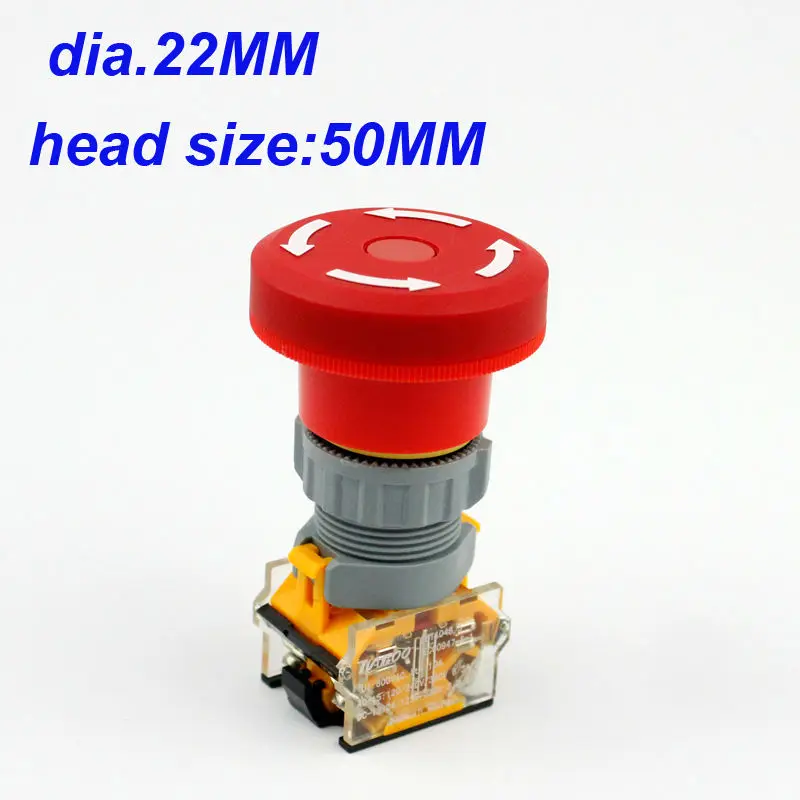 5 шт./лот dia.22 мм аварийный выключатель водонепроницаемый IP66 Размер головки 55 1NO +