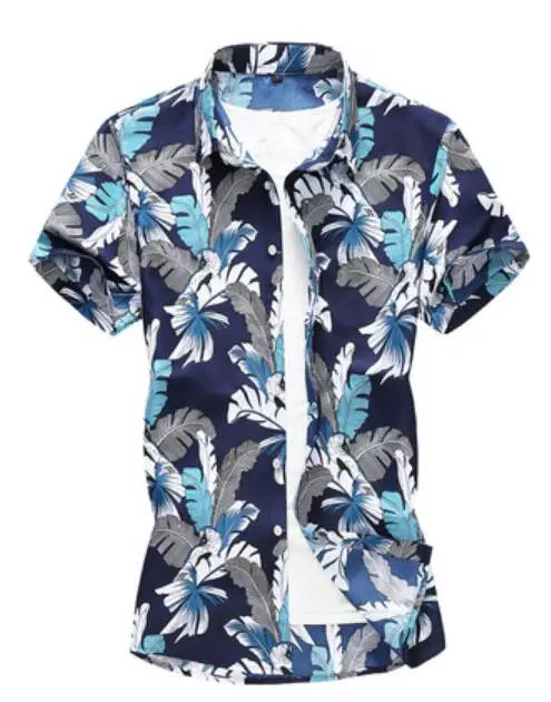 5391-blue Большие размеры 6XL 7XL летние мужские рубашки Slim Fit с отложным воротником цветочные рубашки с коротким рукавом с цветочным узором мужские платья - Цвет: 5391-blue