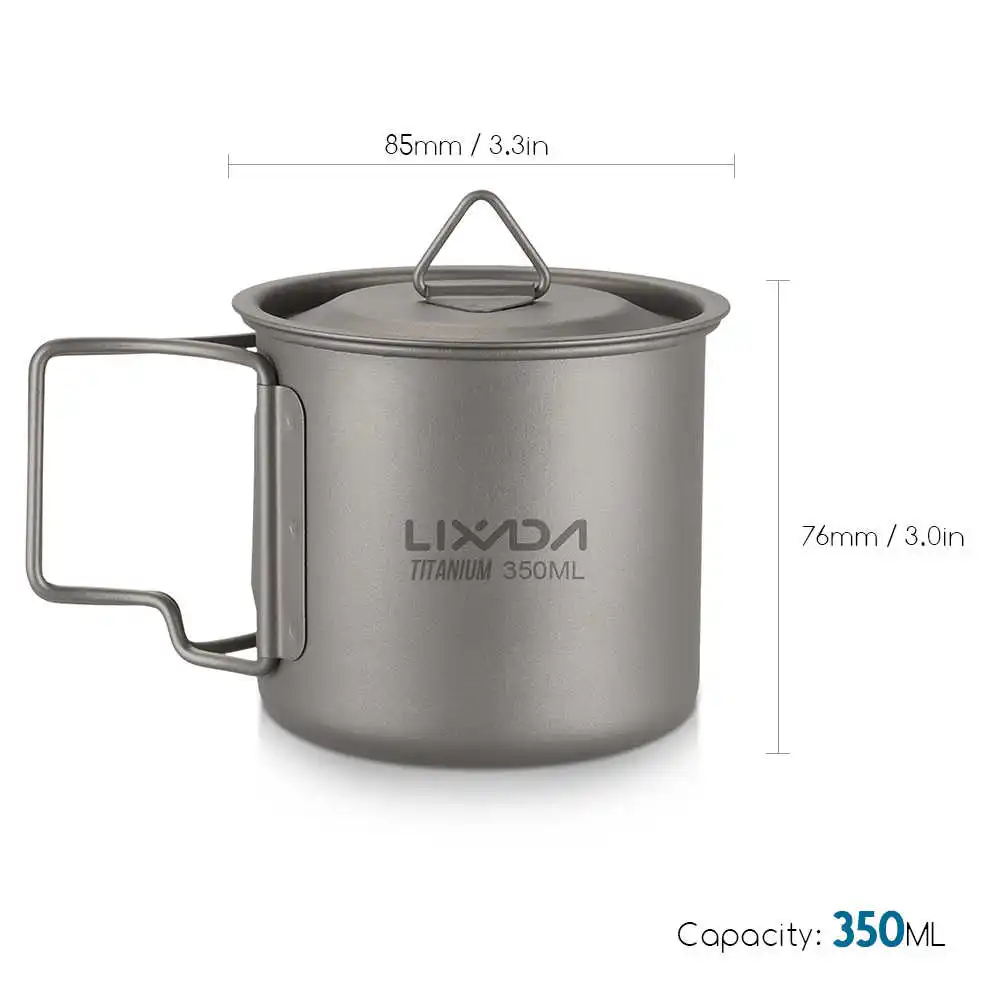 350ml Lixada Ultralight Титан и отдыха на природе, Портативный Кемпинг Пеший Туризм Пикник пивная кружка для воды с складной ручкой 300 мл/350 мл/550 мл/650 мл - Цвет: 350ml