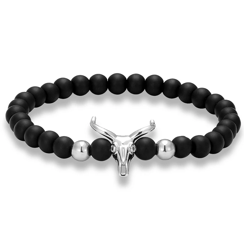 Мужской браслет LIVVY из бусин с головой животного натурального камня|Плетеные