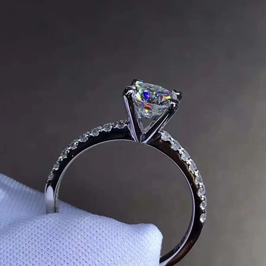 925 sterling silver 1ct 2ct 3ct Round Brilliant Cut Moissanite ring lab Diamond Wedding Engagement jewelry Four prong