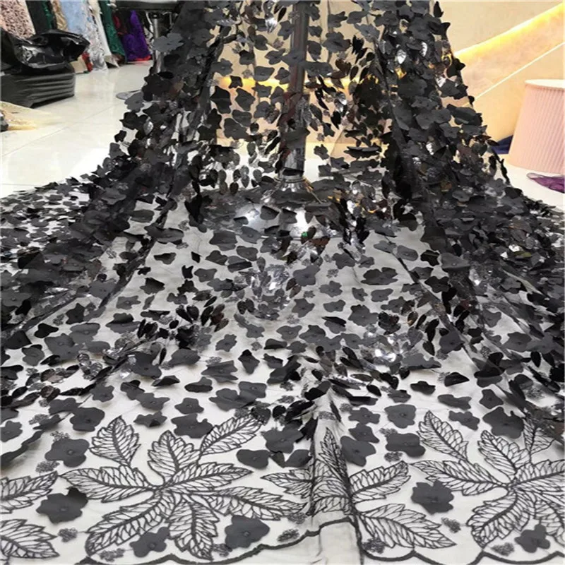 Новейшее в нигерийском стиле сетчатая ткань с пайетками зеленая кружевная 2019