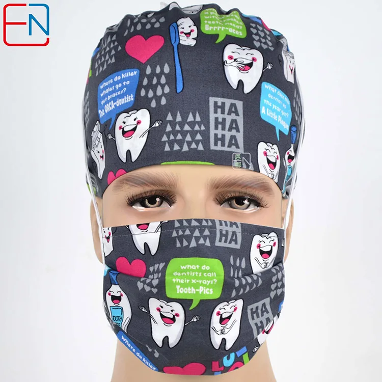 cap and mask Hennar Больничная хирургическая Кепка для мужчин и женщин, серая Регулируемая хлопковая кепка для медсестры, унисекс Кепка, медицинские аксессуары - Цвет: cap and mask
