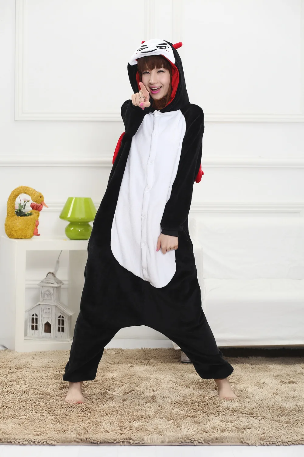 Kigurumi пижамы унисекс Фланелевая Пижама для взрослых дьявола с рисунком животных