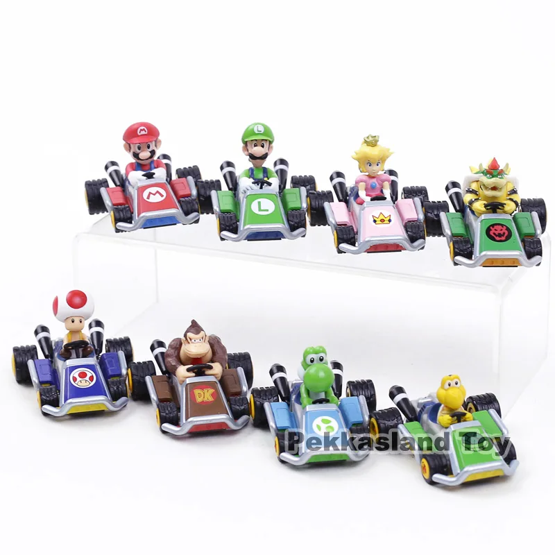 Супер Марио Bros Марио Луиджи персик боусер жаба Ослик Kong Yoshi Koopa Kart Pull Back автомобиль фигурка игрушки 8 шт./компл