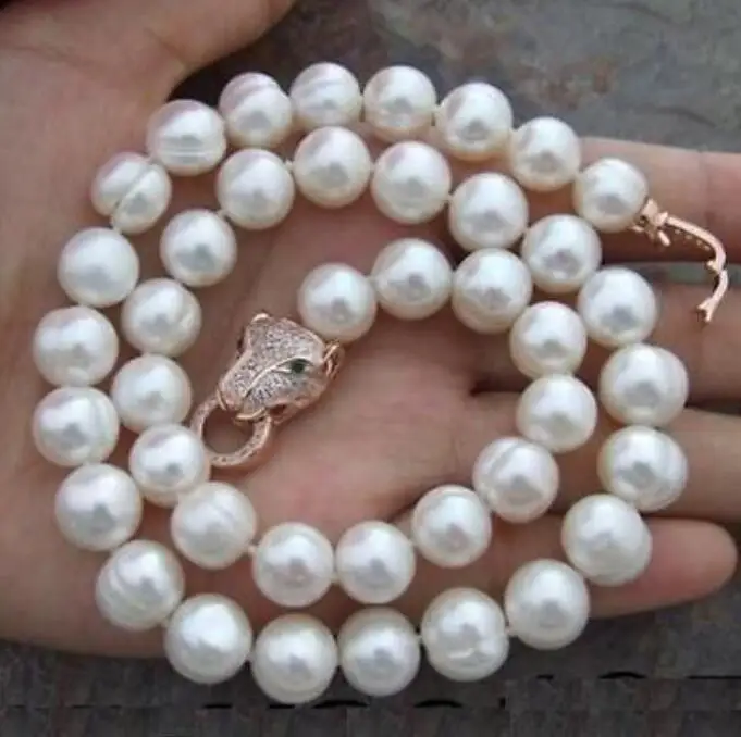 

beautiful 10-11mm south baroque white pearl necklace 18inch 36" jaguar clasp