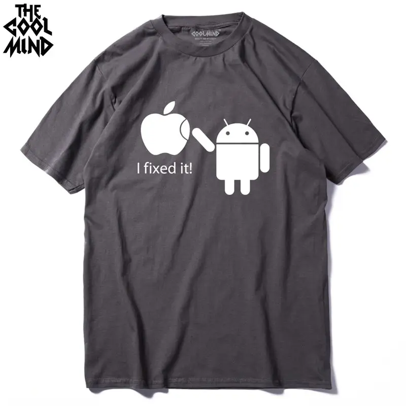 COOLMIND FU0116A, хлопковые мужские футболки, Android Robot, Мужская футболка, Apple Humor Logo, с принтом, забавная футболка, короткий рукав, футболки