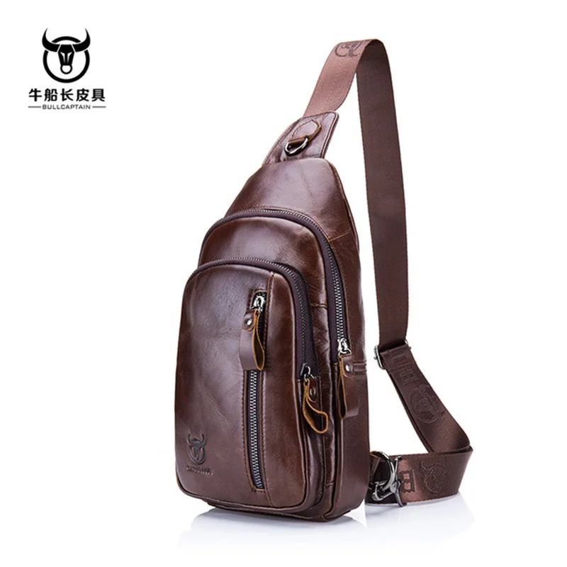 

Male Chest Bag Genuine Leather Crossbody Shoulder Handbag Fashion Anti-theft Fashion Oil Wax Phone Blosa Business Travel Gift