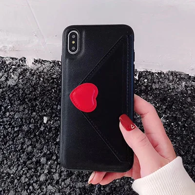 black GlamPhone чехол, модный кожаный кошелек с сердечком, чехол для телефона для iPhone XS Max XR XS 8 8plus 7 7plus 6/6S Plus, мягкая задняя крышка - Цвет: black
