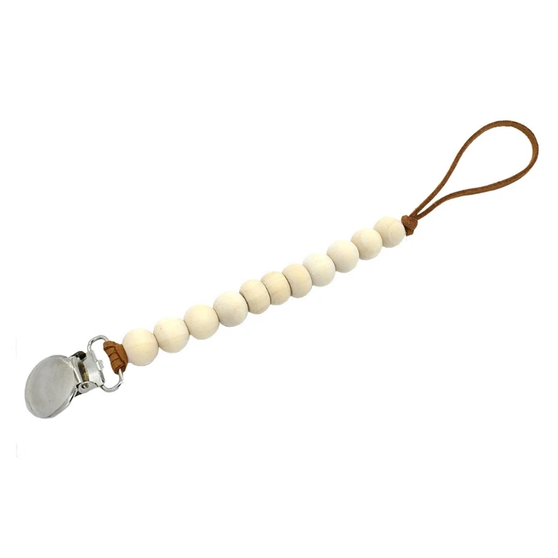Baby Wood Beaded Pacifier Clip Dummy Chain Nipple Holder Infant Soother Teether