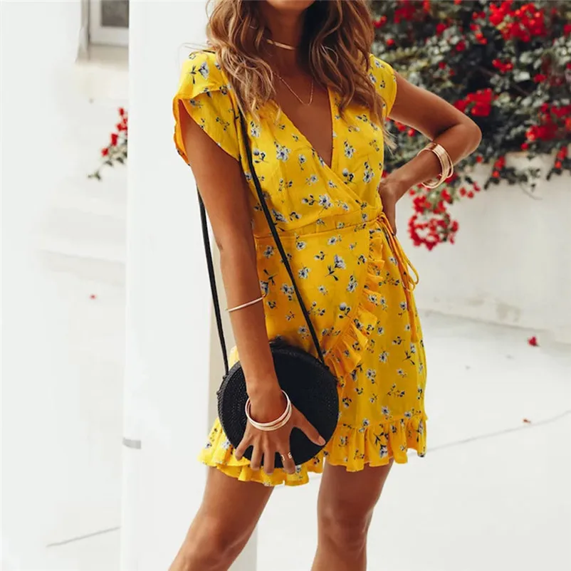 Женское пляжное платье повседневное Короткое облегающее мини с принтом лето 2019 |