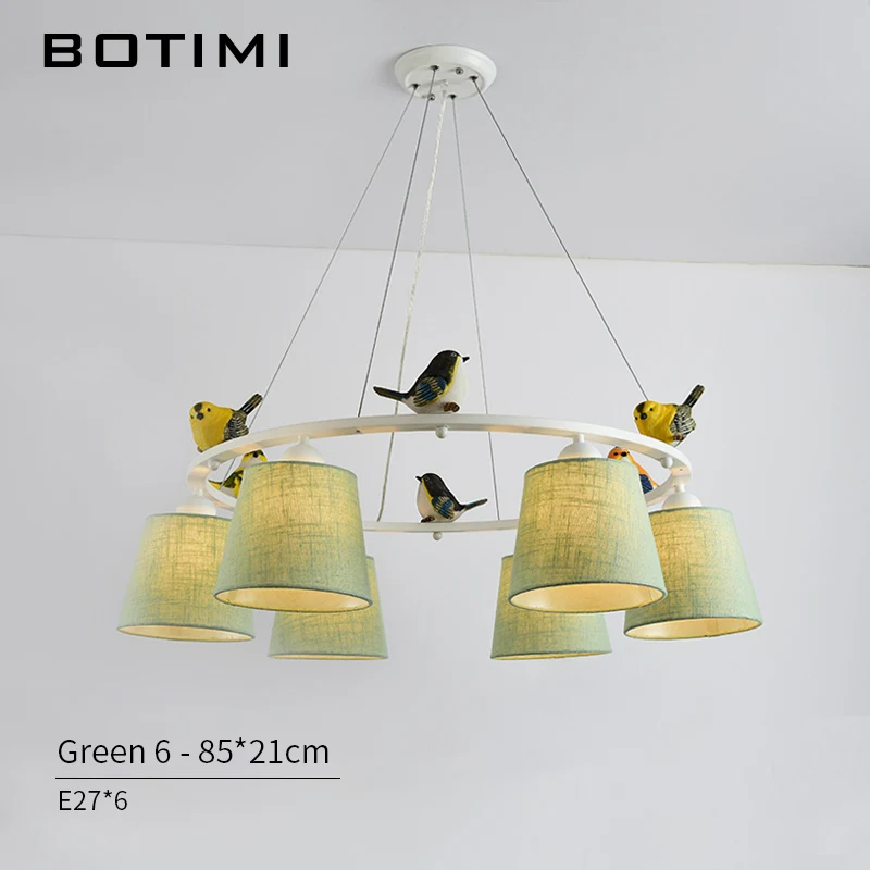 6 Light Green Shades BOTIMI цвета птицы светодиодный Люстра с абажурами E27 тканевые люстры для гостиной спальни Подвесные Светильники - Цвет абажура: 6 Light Green Shades