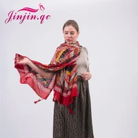 jinjin qc 2019 twill cotton spring scarf women bohemia thailand style pashmina with tassels shawls and capes scarves bandana