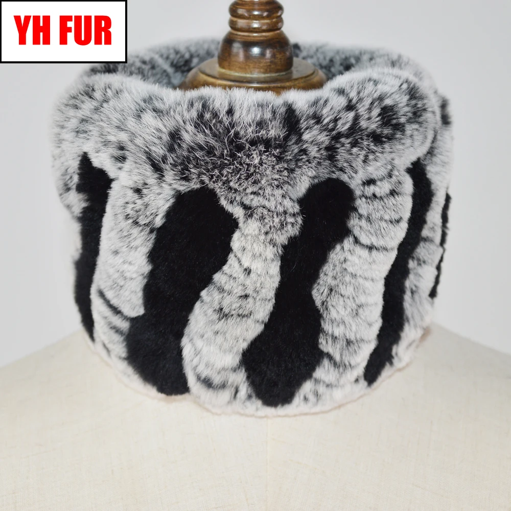 Повязка на голову женская из натурального меха русский вязаный шарф ручной