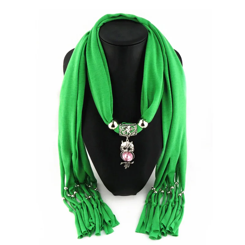 Женский шарф ожерелье RUNMEIFA с подвеской в виде совы и кисточками аксессуар для