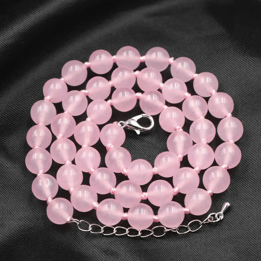 Pink Crystal Round Beads Necklace Natural Jades Stone Elf on The Shelf Short Chain Necklaces for Women Grace Jewelry 18" A780 images - 6