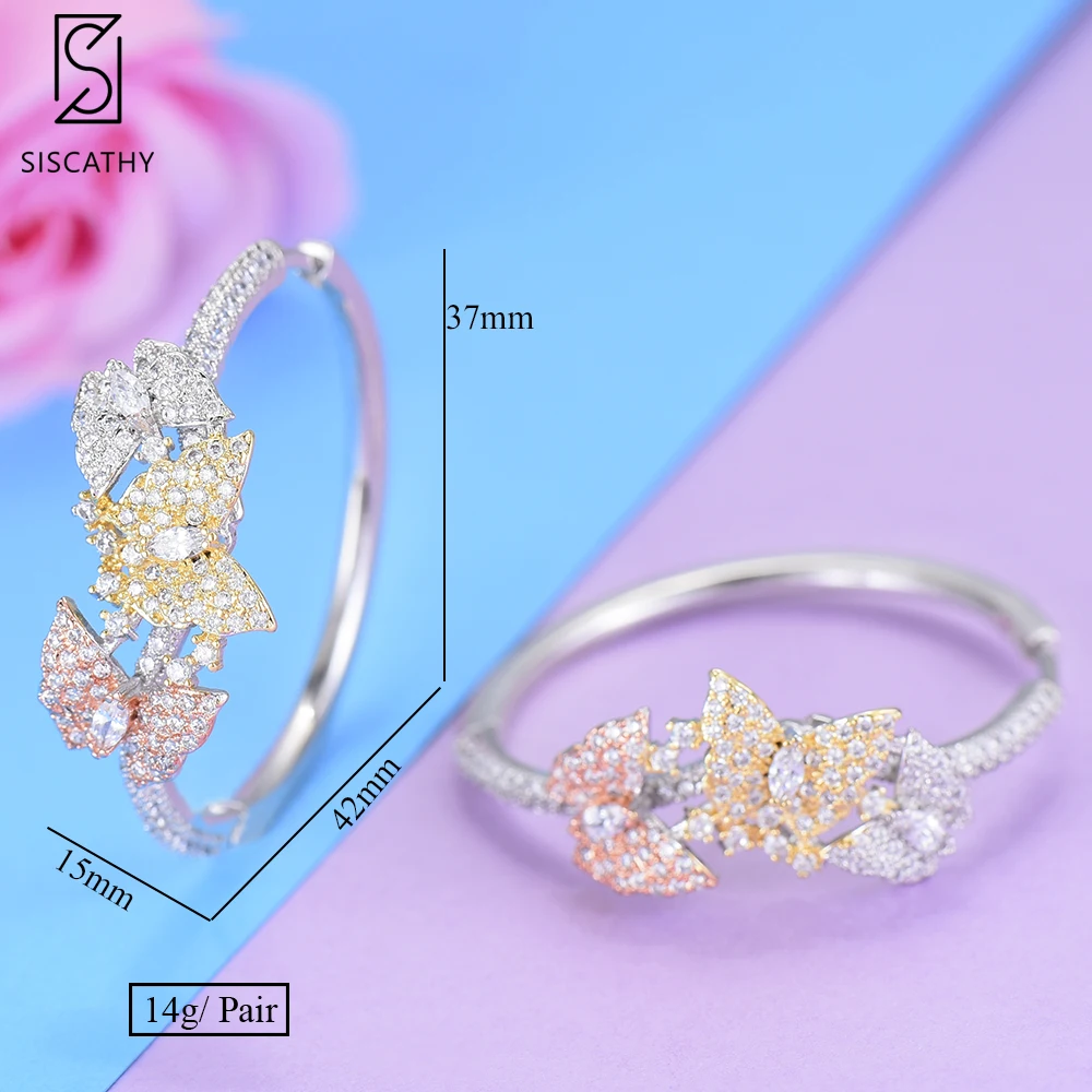 SisCathy Trendy Butterfly Big Hoop Earrings Cubic Zircon Statement Wedding DUBAI Bridal Round Circle For Women | Украшения и