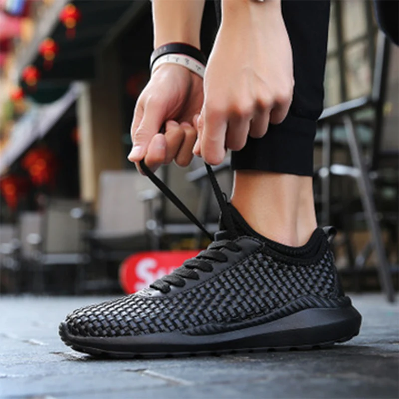 New 2019 breathable men's casual shoes woven fashion sports autumn spring large size 47 solid color promotion | Обувь