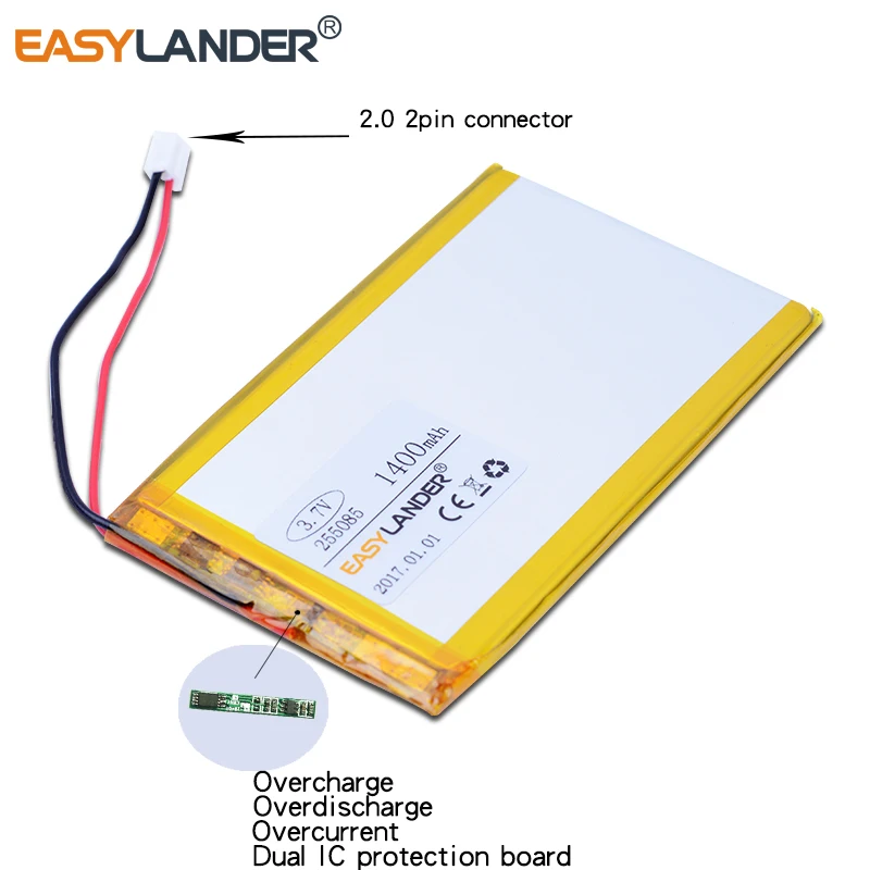 255085 3 7 V 1400mAh литий полимерный ионный аккумулятор для навигатора MP4 MP5 динамик