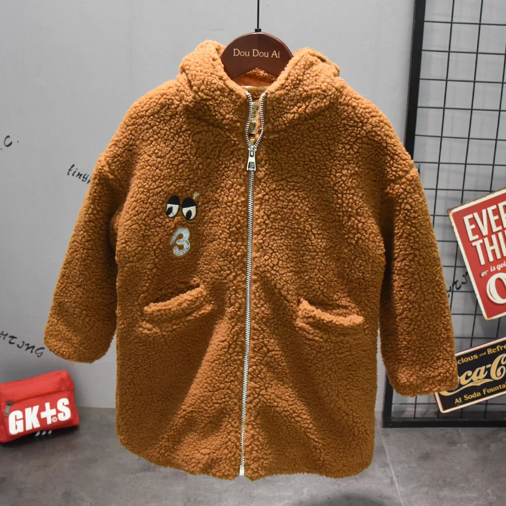 

Boy's Long Sleeve Hooded Casual Fashion Lamb Wool Jackets Letters Print Cartoon Warm Winter Outdoor Wool Coats