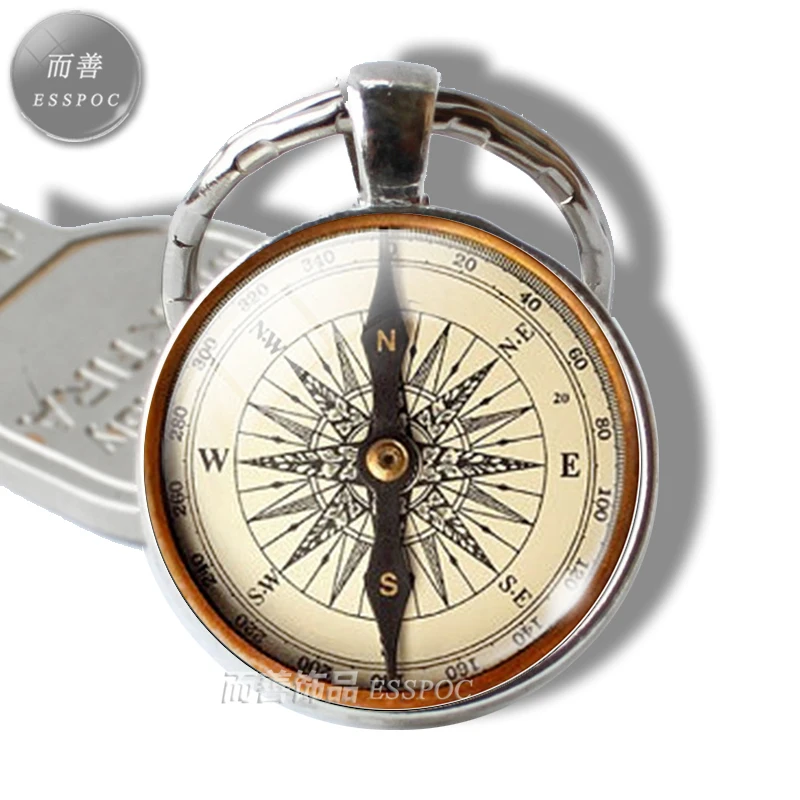 Винтажный брелок для ключей с компасом и иглой стеклянный кабошон подвеска