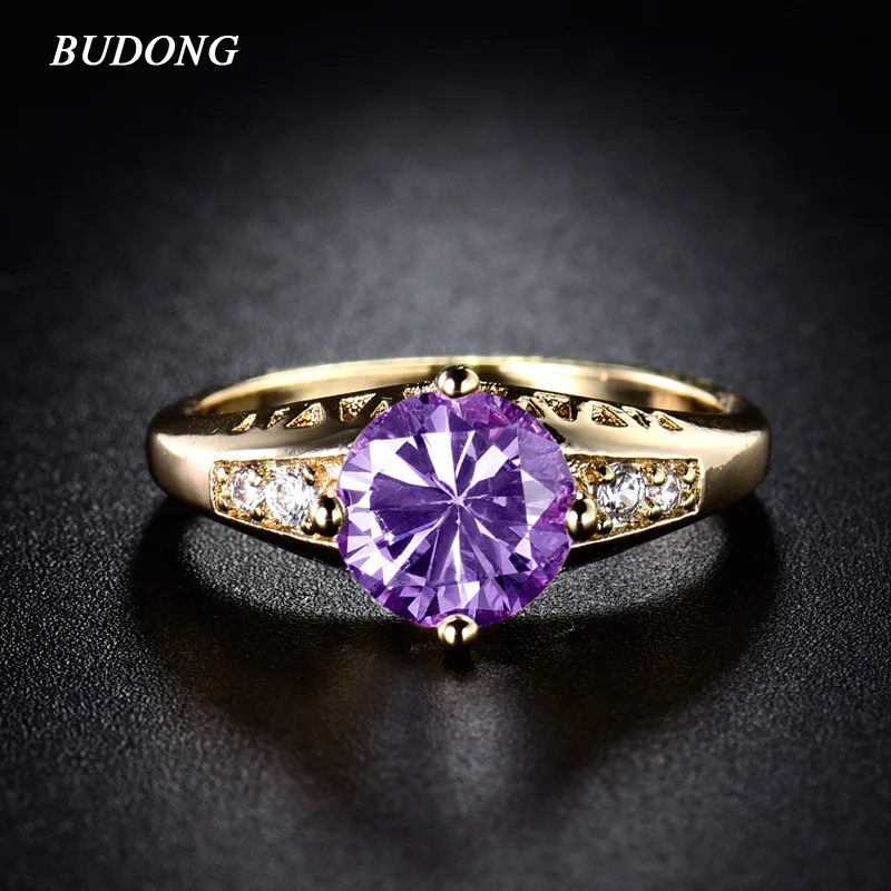 Женское кольцо для помолвки BUDONG модное золотистое с цирконием и фиолетовыми