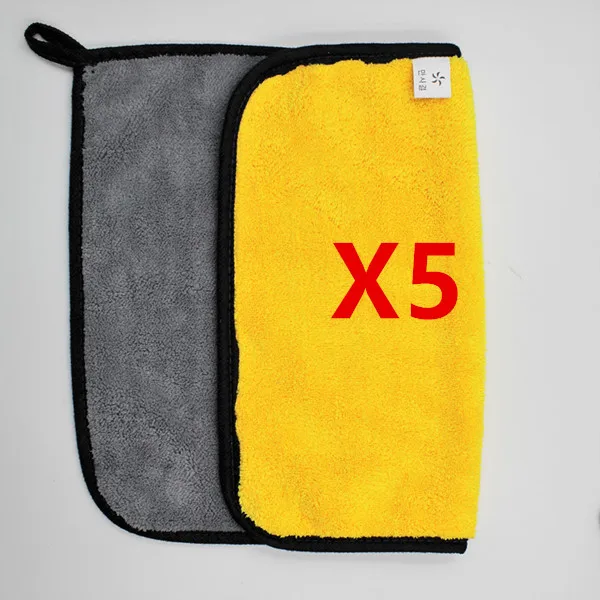 Yellow x5 5 шт. 600gsm полотенца из микрофибры для мытья автомобиля, супер толстая плюшевая ткань для мытья, очищающая сушка, впитывающая воск, полировка - Цвет: Yellow x5