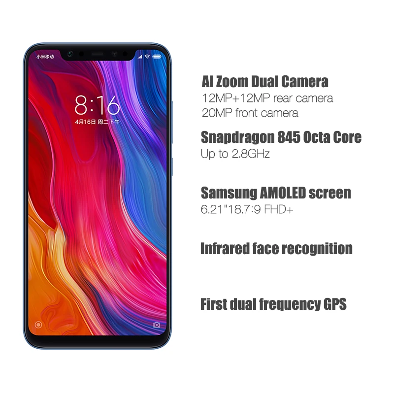 Глобальная версия Xiaomi mi 8 6 Гб 64 NFC ИК разблокировка лица восьмиядерный смартфон
