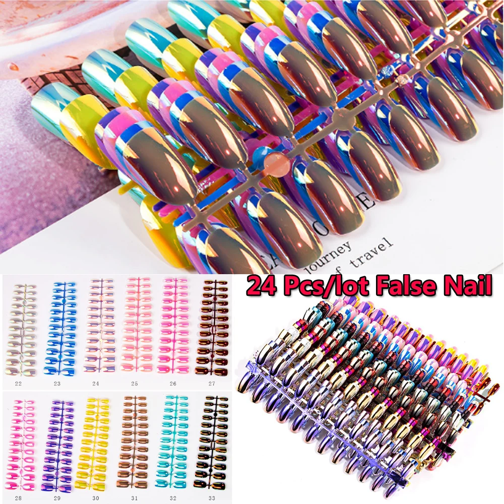 Накладные ногти 24 шт. зеркальные акриловые голографические накладные Типсы на