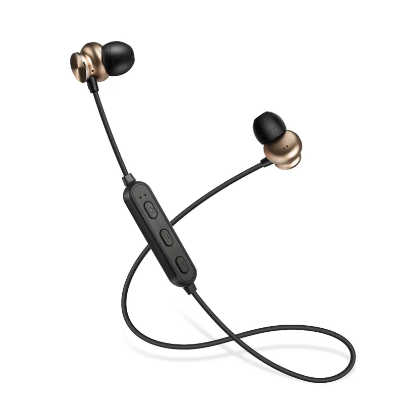 Gold Оригинальные металлические магнитные наушники Bluetooth 4,2, гарнитура для спорта, бега, беспроводные Bluetooth наушники с микрофоном для телефона - Цвет: Gold