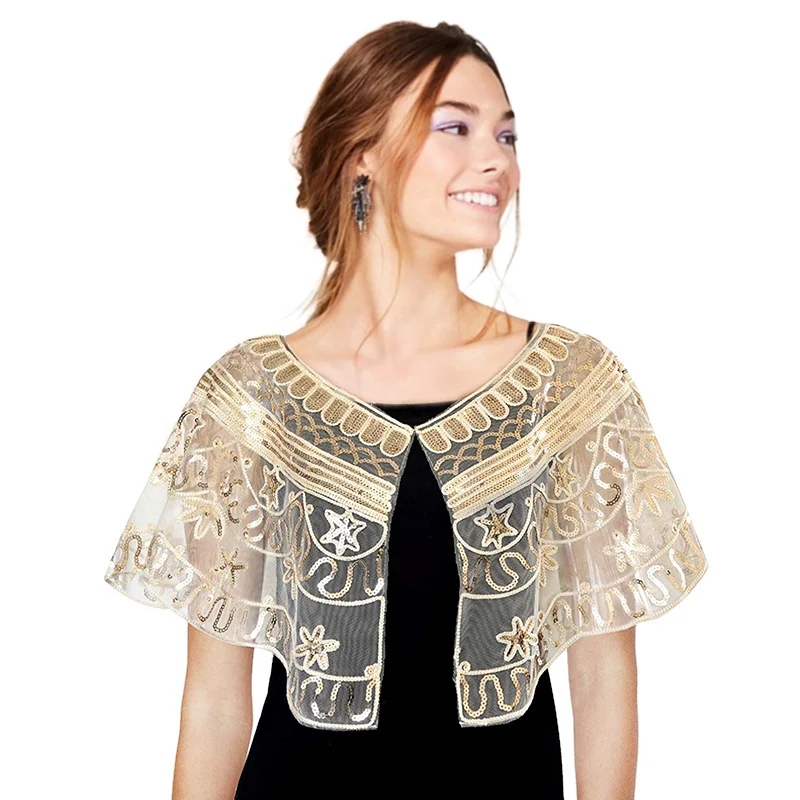 Женская шаль 1920s вечерняя накидка с пайетками и бисером для невесты болеро