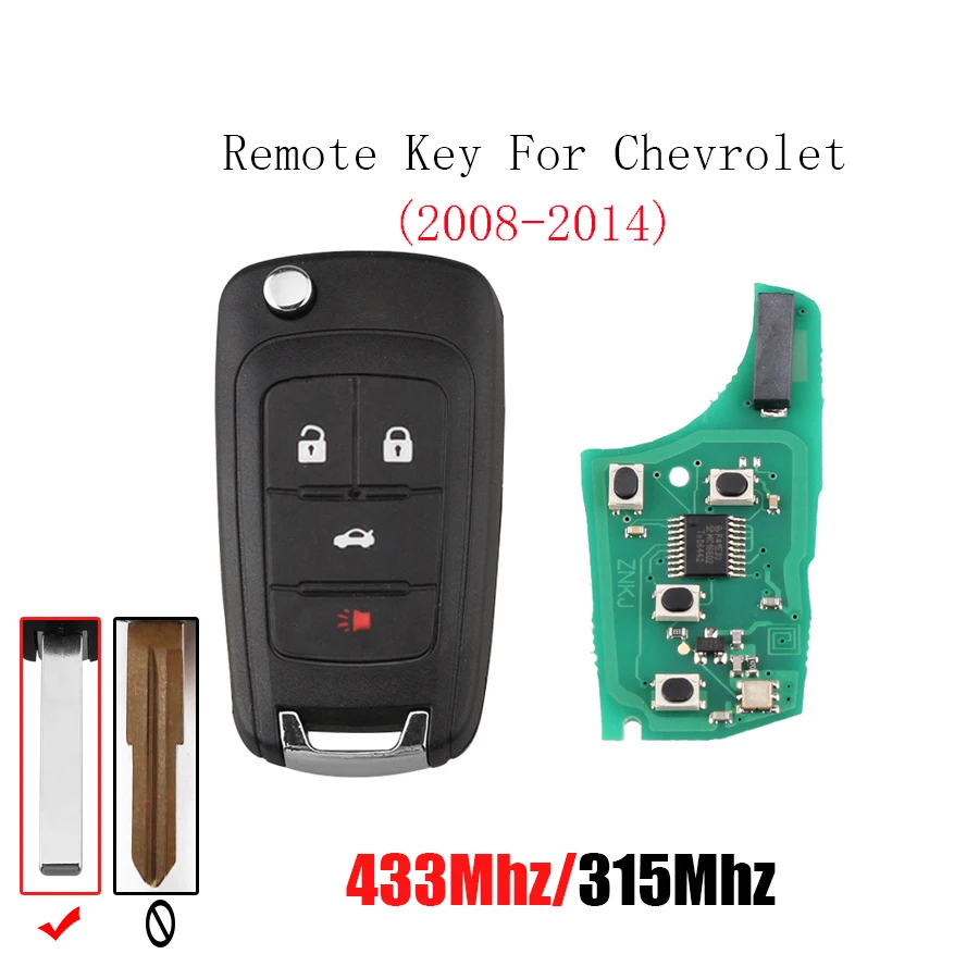 433/315 МГц 4 кнопки дистанционного ключа автомобиля для Chevrolet Camaro Cruze Sonic Malibu Sail Aveo Lova