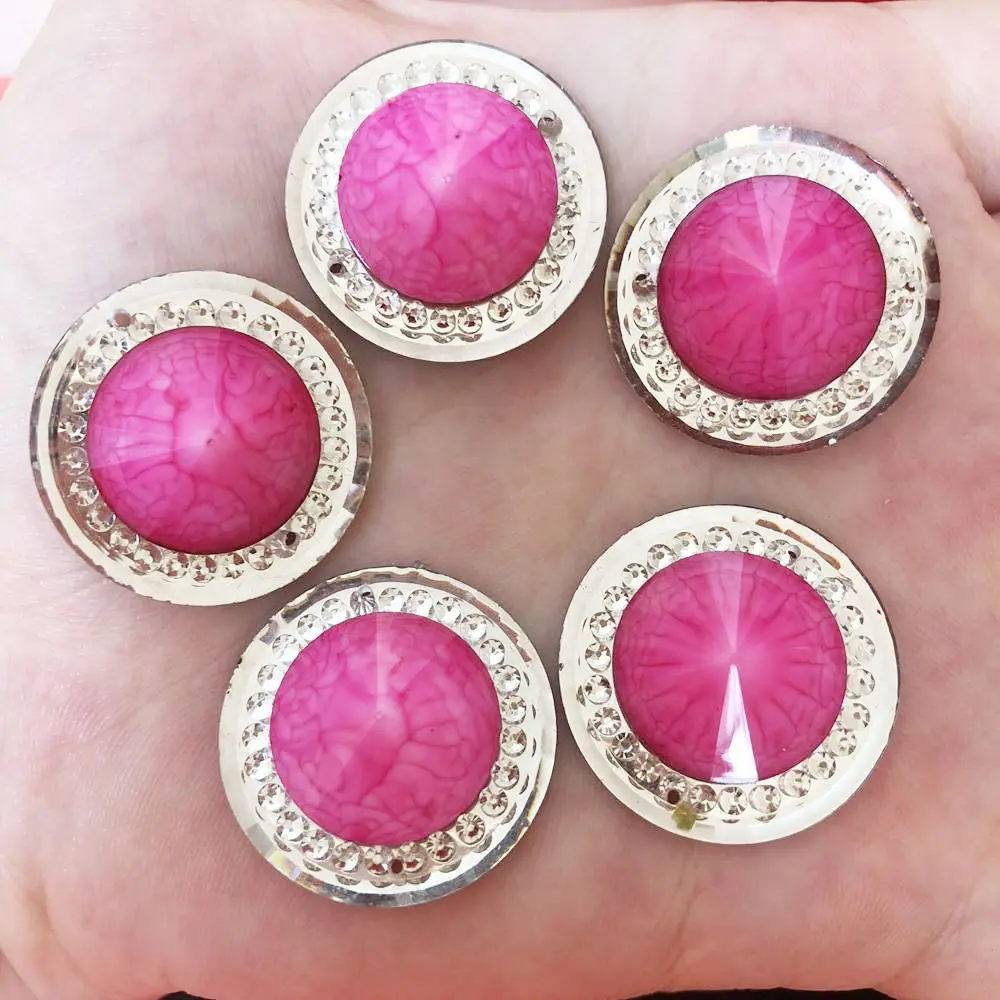 Hot 6pcs 25mm Resin shiny Crack Round Flatback Rhinestone bead Child Work Scrapbooks DIY 2 hole Wedding ornaments craft PR72 | Украшения и
