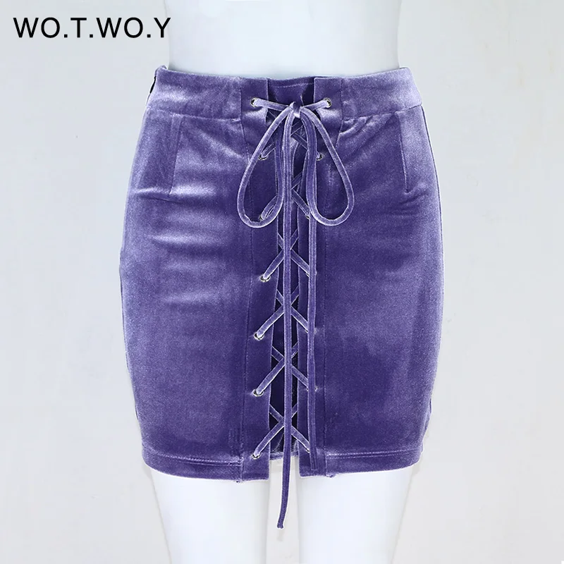 Бархатные юбки карандаш на шнуровке для женщин s 2017 Весенняя короткая мини юбка