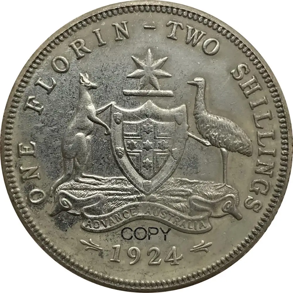 

Australia George V 1924 Year One 1 Florin Two Shillings Cuproickel Plated Silver Copy Coins