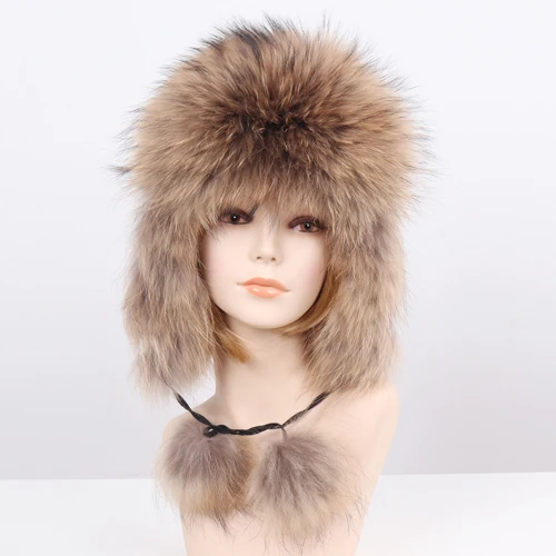 raccoon fur Новая стильная зимняя шапка из натурального Лисьего меха, женская шапка из натурального Лисьего меха, качественная теплая Русская Шапка-бомбер из натурального Лисьего меха s - Цвет: raccoon fur