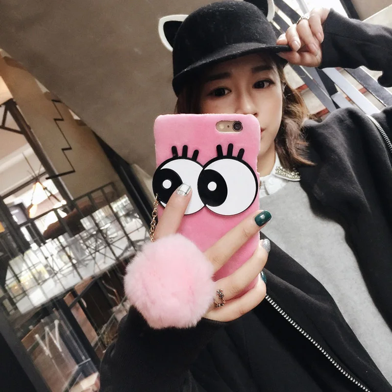 Для iPhone 6 Case Luxury Симпатичный Мультфильм Вязать Глаз Бал Теплый Плюшевый Мех