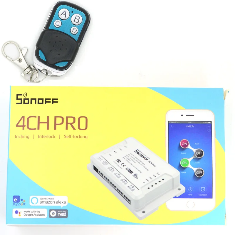 Sonoff 4CH Pro/4CH Pro R2 433 МГц 4 Каналы Gang РФ Беспроводной удаленного Wi-Fi Smart Switch толчковой Блокировка реле Alexa Google дома - Комплект: 4CH PRO R2 with RC
