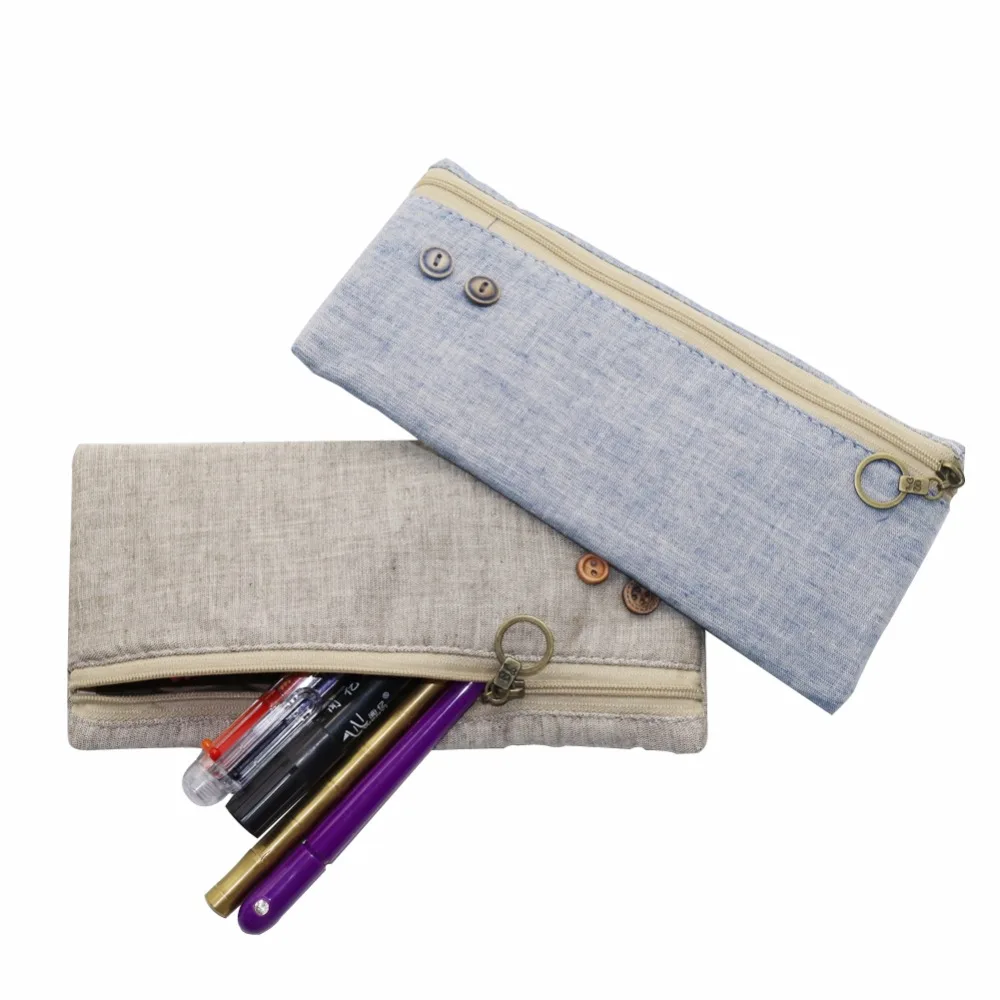 Чистый цвет ретро льняной пенал для студентов 4 дополнительных канцелярский