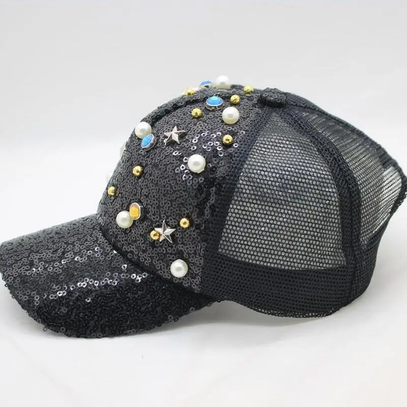 BINGYUANHAOXUAN летняя женская модная бейсболка с блестками и жемчугом Всесезонная