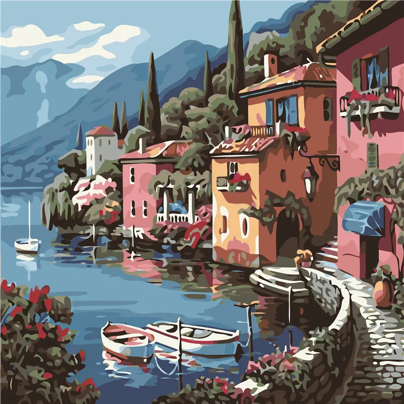 YH167 DIY Handpainted Oil Painting Harbor Home Digital by numbers oil paintings chinese scroll Decor | Дом и сад