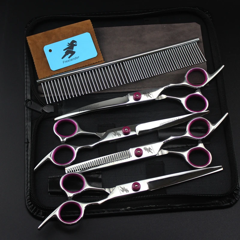 

Japan 440C 7.0 inch PK silver 4 piece set pet grooming scissors straight cut bending scissors tooth scissors set
