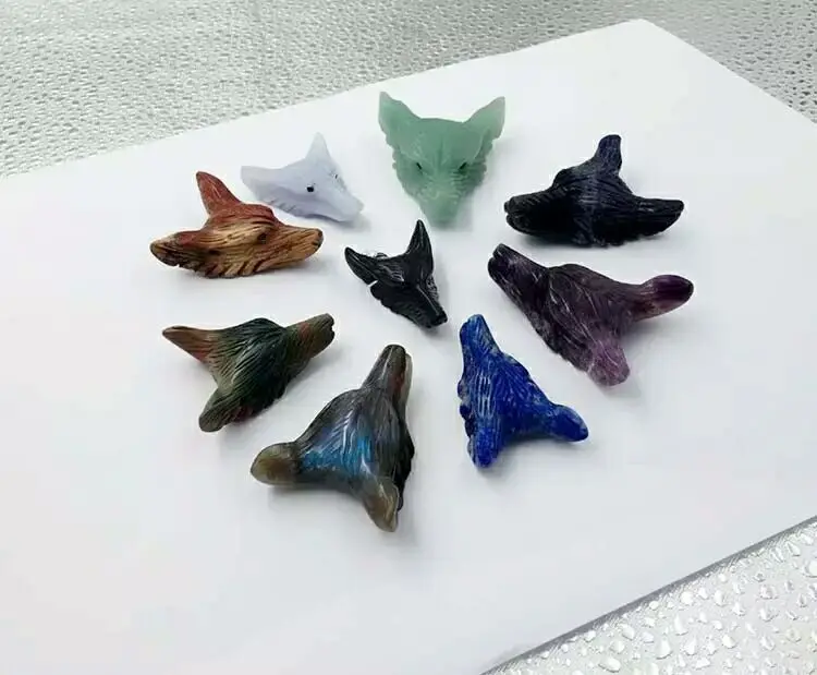 

Wholesale,HandCarved wolf head necklace pendant,Rose Quartz/Labradorite/obsidian/Amazonite/Mookite jasper/Amethyst/lapis 35mm