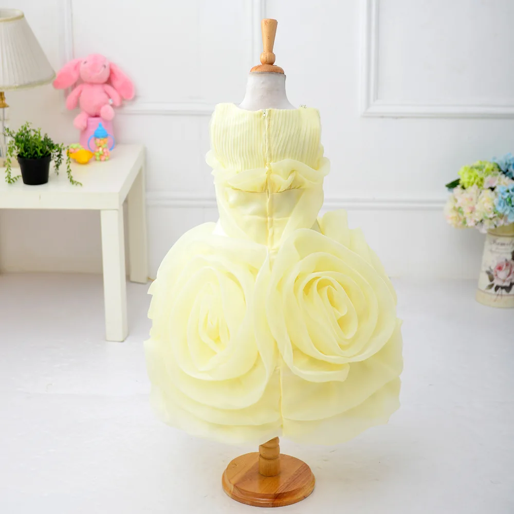 Новое поступление Детские Платья для девочек на свадьбу красивая Роза Pleat Платье для первого причастия одноцветное бальное платье