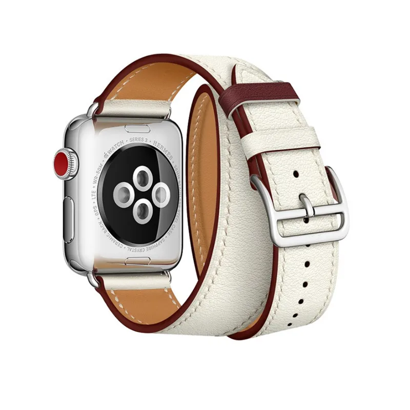 White Red Для Apple Watch Series 4 3 2 1 Swift кожаный двойной одиночный Тур часы группа Herm Логотип Ремешок для iWatch замена Браслет ремень - Band Color: White Red