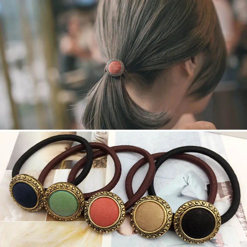 

Korean Suede Buttons Hair Rope 6 Colors High Elastic Tiara Ponytail Band Sweet Rubber Hair Accessories For Women