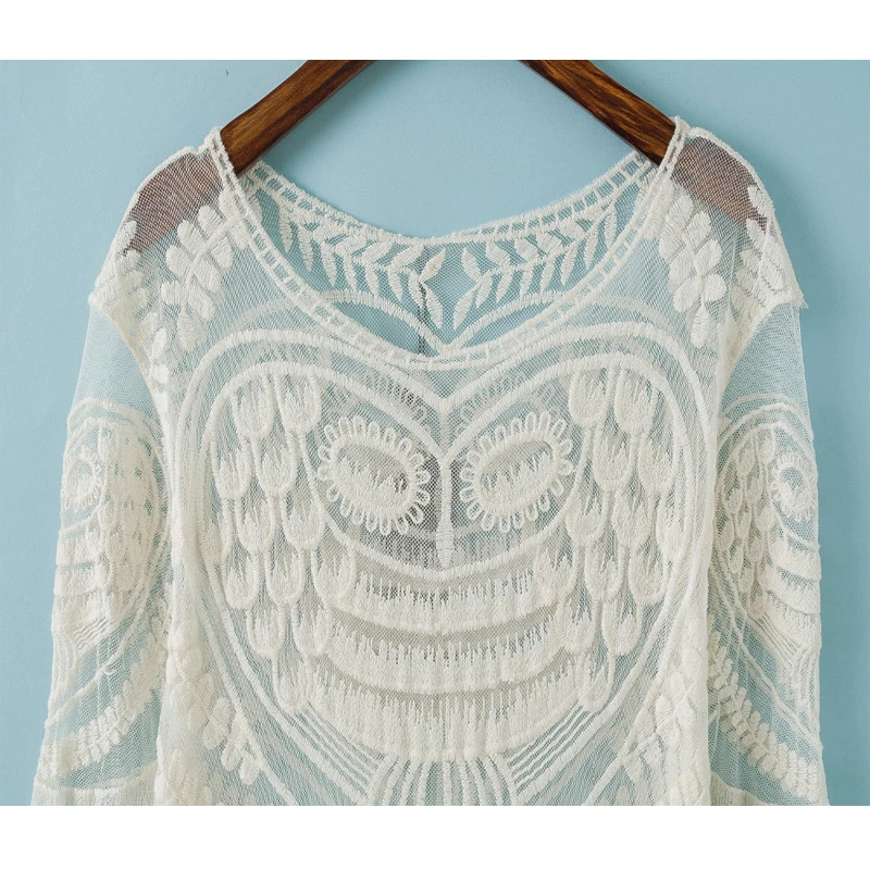 Летнее женское платье модное Сетчатое элегантное кружевное с длинным рукавом