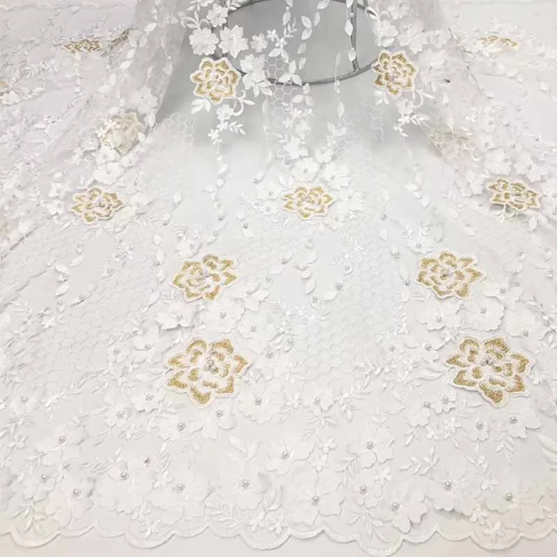 Высококачественная кружевная ткань из тюля с бисером африканская 3d аппликацией