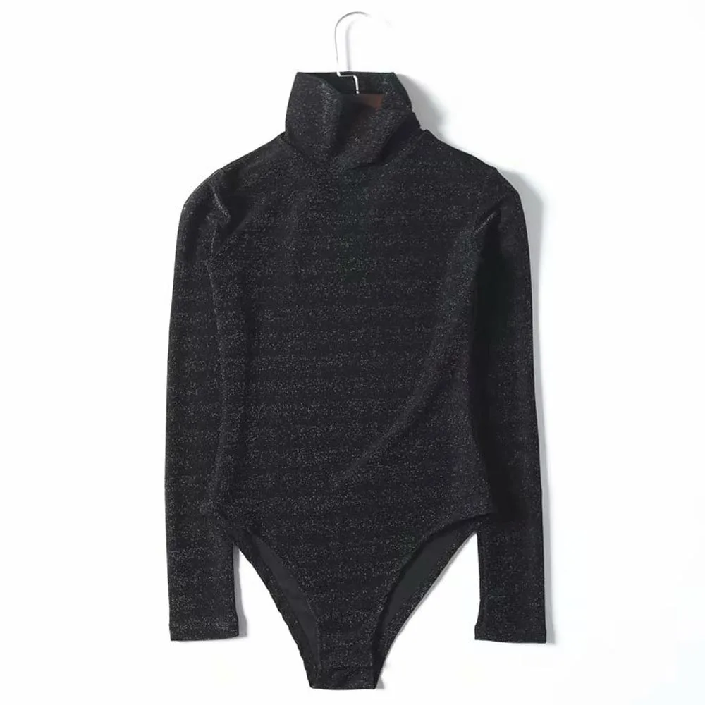 ANSFX Сексуальная водолазка Bling яркие линии боди женщина с длинным рукавом Tight Короткий комбинезон Slim fit комбинезон Комбинезоны 4 цвета