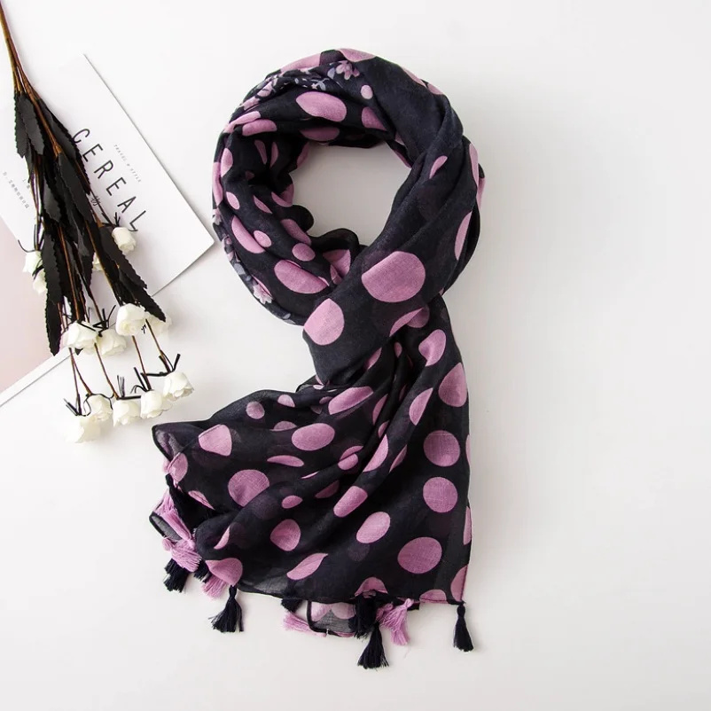 

Flower Dot Wraps Spring Long Tassel Scarf Viscose Scarf Shawl 180*100CM